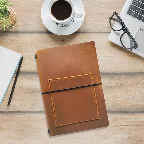 شعار مجاني مخصص، غطاء دفتر ملاحظات جلدي مقاس A5 مخصص، دفتر ملاحظات منقوش للمسافرين قابل لإعادة الملء، غطاء مجلات مقاس 6 × 9 بوصة لورق مقاس 5.5 × 8.5، هدايا للنساء/الرجال، مخصص، بني in Saudi Arabia