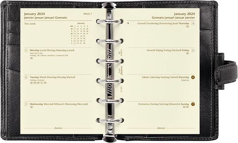 منظم Filofax Holborn، حجم الجيب، أسود - جلد الجاموس المحبب بالكامل، ست حلقات، مع مذكرات تقويم أسبوعية لعرضها، متعدد اللغات، 2024 (C025115-24) in Saudi Arabia