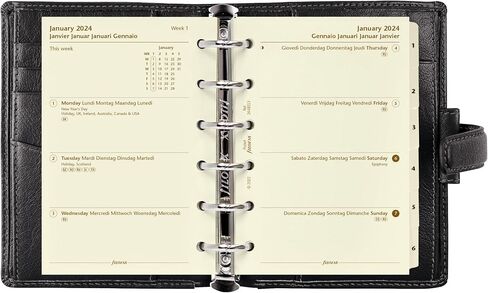 منظم Filofax Holborn، حجم الجيب، أسود - جلد الجاموس المحبب بالكامل، ست حلقات، مع مذكرات تقويم أسبوعية لعرضها، متعدد اللغات، 2024 (C025115-24) in Saudi Arabia