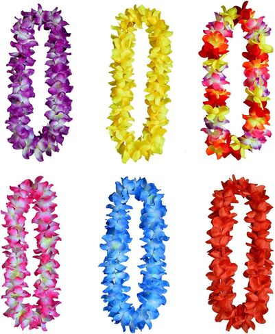 6pcs Thickened Hawaiian Leis for Hula Dance Luau Party, Floral Necklace Leis for Party Supplies Favors Celebrations and Decorations in Saudi Arabia