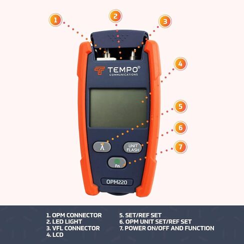 مقياس الطاقة الضوئية القياسي من الألياف TEMPO OPM210 مع محدد موقع الخطأ البصري | OPM مع جهاز اختبار الألياف الضوئية VFL | 270 هرتز، 1 كيلو هرتز، 2 كيلو هرتز؛ -70 إلى +10 ديسيبل؛ 850/1300/1310/1490/1550/1625 نانومتر in Saudi Arabia