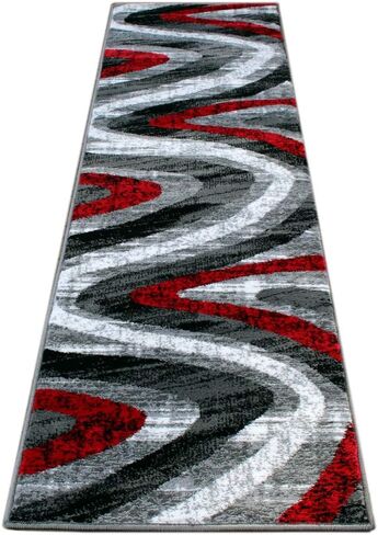 سجاد ماسادا، سجادة منطقة مجموعة ستيفاني بتصميم عصري معاصر 1107 أحمر رمادي أبيض أسود (2 قدم × 7 أقدام 3 بوصة) عداء in Kuwait