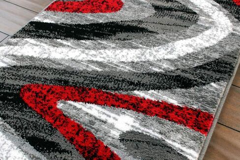 سجاد ماسادا، سجادة منطقة مجموعة ستيفاني بتصميم عصري معاصر 1107 أحمر رمادي أبيض أسود (2 قدم × 7 أقدام 3 بوصة) عداء in Kuwait