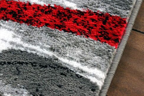 سجاد ماسادا، سجادة منطقة مجموعة ستيفاني بتصميم عصري معاصر 1107 أحمر رمادي أبيض أسود (2 قدم × 7 أقدام 3 بوصة) عداء in Kuwait