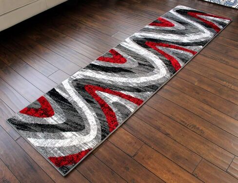 سجاد ماسادا، سجادة منطقة مجموعة ستيفاني بتصميم عصري معاصر 1107 أحمر رمادي أبيض أسود (2 قدم × 7 أقدام 3 بوصة) عداء in Kuwait