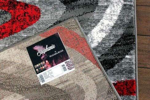 سجاد ماسادا، سجادة منطقة مجموعة ستيفاني بتصميم عصري معاصر 1107 أحمر رمادي أبيض أسود (2 قدم × 7 أقدام 3 بوصة) عداء in Kuwait