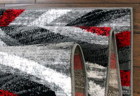 سجاد ماسادا، سجادة منطقة مجموعة ستيفاني بتصميم عصري معاصر 1107 أحمر رمادي أبيض أسود (2 قدم × 7 أقدام 3 بوصة) عداء in Kuwait