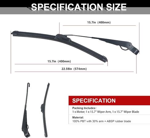 Triumilynn 12V Electric Windshield Wiper Blade Arm Motor Kit for Po-laris Ranger RZR, 110° Sweep 15.7" Arm, 15.7" Blade in Saudi Arabia
