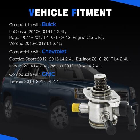 مضخة وقود عالية الضغط متوافقة مع محرك Buick LaCrosse Regal Chevy Malibu Impala Equinox GMC Terrain 2010-2017 2.4 لتر مع مسمار حشية الختم متضمن in Kuwait