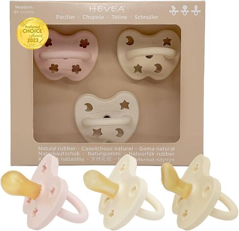 لهايات الأطفال ثلاثية العبوة من هيفيا من المطاط الطبيعي - مجموعة عينات اللهاية مع مزيج من ثلاث حلمات لحديثي الولادة بعمر 0+ أشهر، مزيج الطفلة الرضيعة in Kuwait