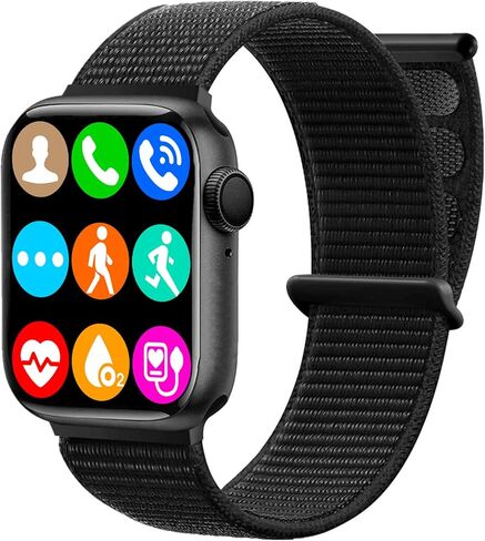 Smart Watch for Men Women Kids Android iOS Phone Compatible, Bluetooth Touch Screen Fitness Tracker Smartwatch with Call/SMS/Sleep Monitor/Pedometer & Nylon Bands（Black） in Saudi Arabia