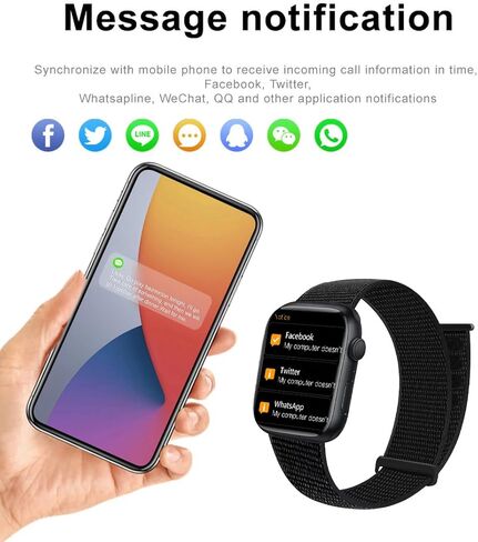 ساعة ذكية للرجال والنساء والأطفال متوافقة مع هاتف Android iOS، شاشة لمس بلوتوث لتتبع اللياقة البدنية مع مكالمات/رسائل نصية قصيرة/مراقبة النوم/عداد الخطى وأشرطة من النايلون (أسود) in Saudi Arabia