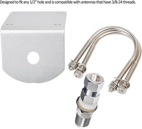 HYS SO-239 (UHF FMMALE) Stud Mount for Mounting 3/8 inch x 24 Threads with Stainless Steel L-Bracket Hole&U-Bolt for CB Ham/Amature Antenna in Saudi Arabia