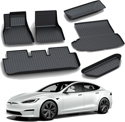 سجادات أرضية KIKIMO لطراز Tesla S & Model S منقوشة 2021-2023 2024، لملحقات Tesla Model S، سجادة أرضية لجميع الأحوال الجوية، سجادة بطانة أمامية وخلفية للشحن، سجادة أرضية مقاومة للماء ومضادة للانزلاق من OEM مناسبة حسب الطلب in Kuwait