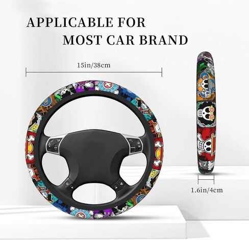FORTTS Anime Steering Wheel Cover Anti-Slip Car Wheel Protector 3D Pattern Universal Fit 15 Inch Car Accessories for Auto Cars SUV Sedan Decor (7) in Saudi Arabia