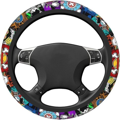 FORTTS Anime Steering Wheel Cover Anti-Slip Car Wheel Protector 3D Pattern Universal Fit 15 Inch Car Accessories for Auto Cars SUV Sedan Decor (7) in Saudi Arabia