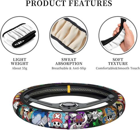 FORTTS Anime Steering Wheel Cover Anti-Slip Car Wheel Protector 3D Pattern Universal Fit 15 Inch Car Accessories for Auto Cars SUV Sedan Decor (7) in Saudi Arabia