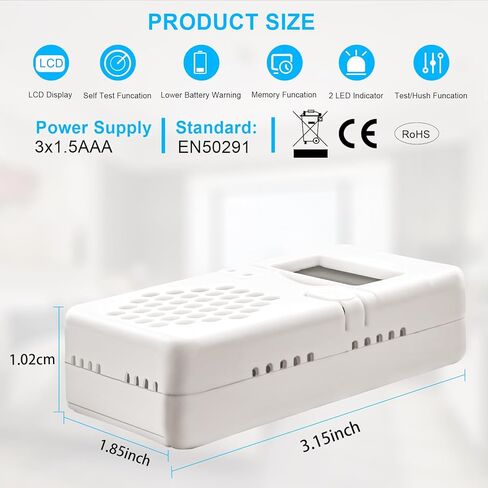 Carbon Monoxide Detectors,Battery Operated Mini CO Alarm Detector Monitor with Digital Display and Sound Warning for Home,Office,Travel (Batteries NOT Included) in Kuwait