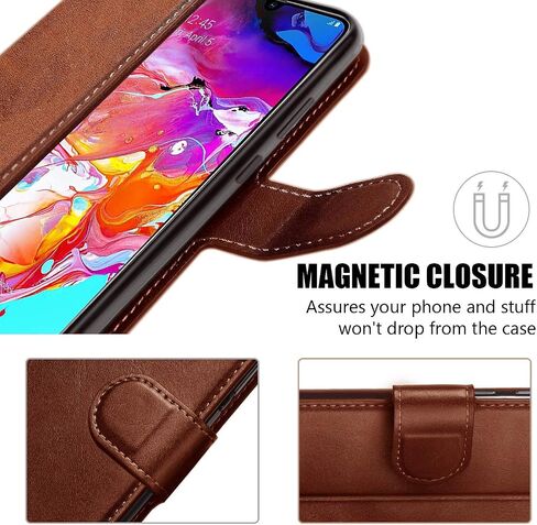 حافظة QLTYPRI لهاتف iPhone XR، حافظة محفظة بسيطة من جلد البولي يوريثان الفاخر [فتحات للبطاقات] [مسند] [إغلاق مغناطيسي] غطاء قلاب مقاوم للصدمات لهاتف iPhone XR - بني in Kuwait