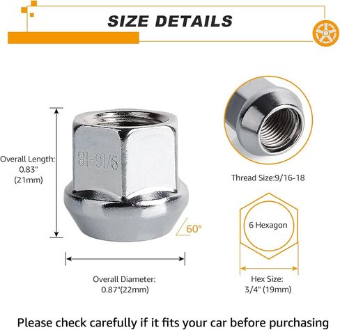 PUENGSI 32 قطعة 9/16-18 صواميل العروة المنتفخة ذات النهاية المفتوحة، 0.83 بوصة طول 0.87 بوصة عرض 3/4 بوصة صواميل سداسية العجلات متوافقة مع 2002-2010 دودج رام 1500، داكوتا، دورانجو، هامر H1 in Kuwait