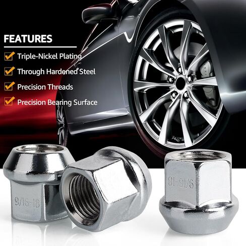 PUENGSI 32 قطعة 9/16-18 صواميل العروة المنتفخة ذات النهاية المفتوحة، 0.83 بوصة طول 0.87 بوصة عرض 3/4 بوصة صواميل سداسية العجلات متوافقة مع 2002-2010 دودج رام 1500، داكوتا، دورانجو، هامر H1 in Kuwait