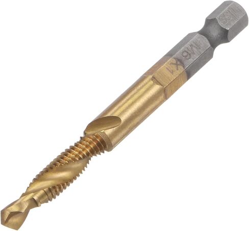 uxcell Combination Drill and Tap Bit, 1/4" Hex Shank M6 x 1 Metric Titanium Coated High Speed Steel 4341 Spiral Flute Drilling Tapping Tool Extra Long in Saudi Arabia