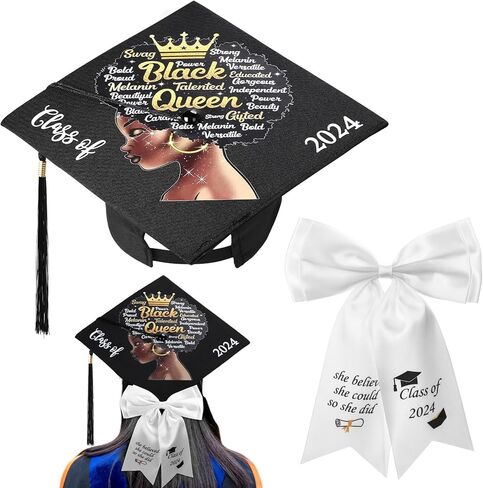 قطعتان من هدايا التخرج للنساء، قبعة التخرج وقبعة بيضاء لفئة 2024 مع شرابة للمدرسة الثانوية والبكالوريوس in Kuwait