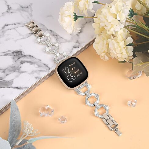 متوافق مع أحزمة Fitbit Versa 4 وVersa 3 للسيدات، دائرة معدنية صغيرة أنيقة قابلة للتعديل مع حزام على شكل الماس متوافق مع أحزمة Fitbit Sense 2 وSense 1 in Saudi Arabia