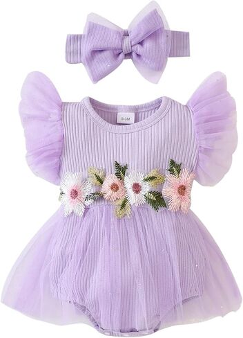 Karwuiio Newborn Baby Girls Birthday Party Outfits Sleeveless Tulle Romper Dress with Headband Princess Outfits in Saudi Arabia