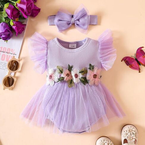 Karwuiio Newborn Baby Girls Birthday Party Outfits Sleeveless Tulle Romper Dress with Headband Princess Outfits in Saudi Arabia
