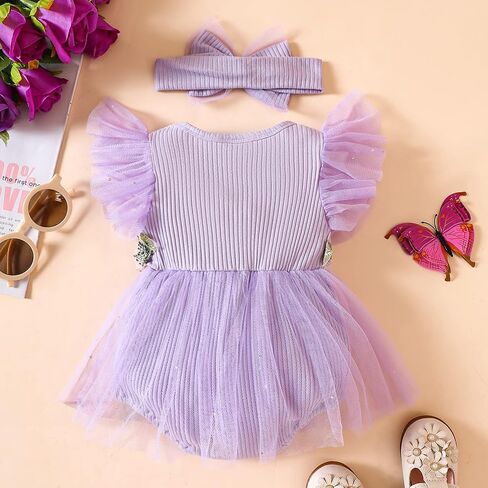 Karwuiio Newborn Baby Girls Birthday Party Outfits Sleeveless Tulle Romper Dress with Headband Princess Outfits in Saudi Arabia