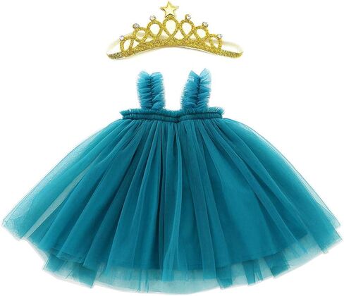 Baby Girls Layered Tulle Tutu Dress Toddler Tulle Dresses Infant Tulle Sundress Set with Crown Headband 6-24 Months in Saudi Arabia
