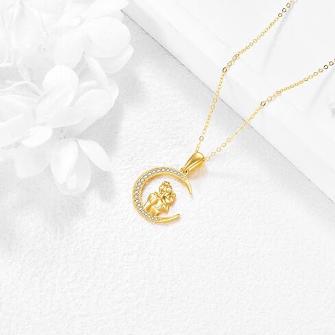 Mom Necklace Gifts 14K Gold Mother Hold Daughter Crescent Moon Pendant Necklace Jewelry Mothers Day Birthday Gifts for Mother from Daughter in Saudi Arabia