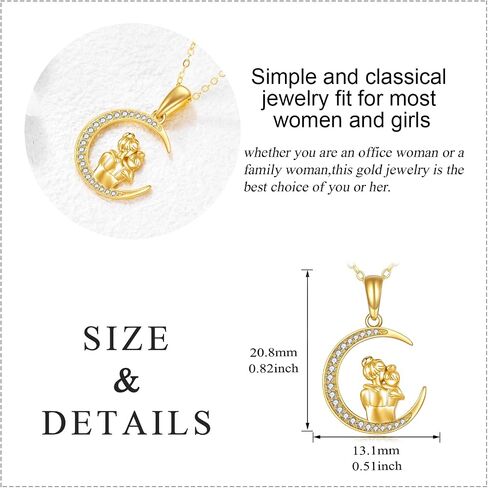 Mom Necklace Gifts 14K Gold Mother Hold Daughter Crescent Moon Pendant Necklace Jewelry Mothers Day Birthday Gifts for Mother from Daughter in Saudi Arabia