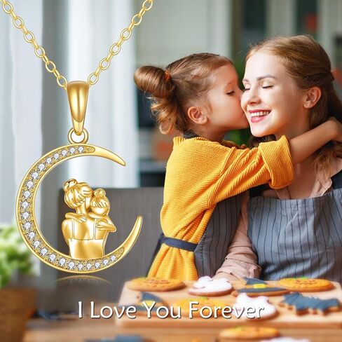 Mom Necklace Gifts 14K Gold Mother Hold Daughter Crescent Moon Pendant Necklace Jewelry Mothers Day Birthday Gifts for Mother from Daughter in Saudi Arabia