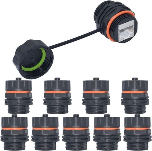 ANMBEST 5 قطع لوحة تركيب محمية CAT6A RJ45 موصل مقاوم للماء Cat5/5e/6/6E 8P8C إيثرنت LAN كابل مقرنة محول رأس مزدوج مع غطاء مقاوم للماء/الغبار in Kuwait
