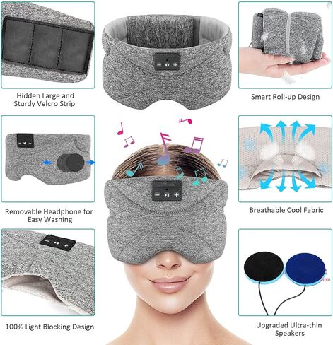 قناع النوم مع سماعات رأس بلوتوث 24 ضوضاء بيضاء، مكبر صوت رفيع للغاية حزمة باردة تعتيم قناع العين بلوتوث سماعات رأس للنوم للنوم الجانبي، الطائرة، السفر، أدوات رائعة للنساء والرجال (أرجواني) in Kuwait