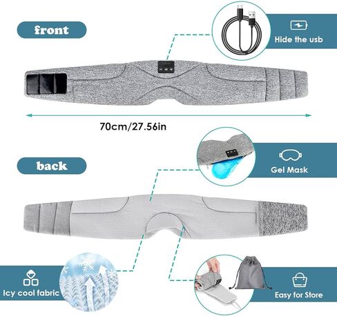 قناع النوم مع سماعات رأس بلوتوث 24 ضوضاء بيضاء، مكبر صوت رفيع للغاية حزمة باردة تعتيم قناع العين بلوتوث سماعات رأس للنوم للنوم الجانبي، الطائرة، السفر، أدوات رائعة للنساء والرجال (أرجواني) in Kuwait