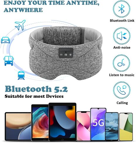 قناع النوم مع سماعات رأس بلوتوث 24 ضوضاء بيضاء، مكبر صوت رفيع للغاية حزمة باردة تعتيم قناع العين بلوتوث سماعات رأس للنوم للنوم الجانبي، الطائرة، السفر، أدوات رائعة للنساء والرجال (أرجواني) in Kuwait