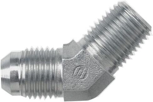 Brennan Industries 2503-08-08-FG محول الكوع من الفولاذ المطروق 45 درجة، 3/4 بوصة - 16 SAE × 1/2 بوصة - 14 خيط NPTF، 1/2 بوصة ذكر JIC × 1/2 بوصة ذكر NPTF، 0.875 بوصة مسطحة in Saudi Arabia