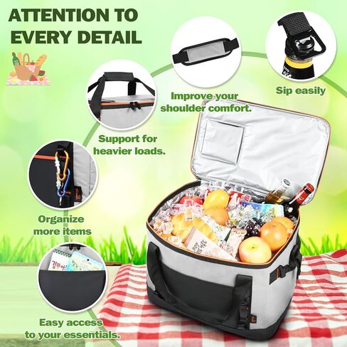 Tirrinia Large Cooler Bag, 48 Cans Insulated Leakproof Soft Ice Chest, Portable Beach Cooler with Heavy-Duty Handles for Picnic, Beach, Camping, Road Trips in Saudi Arabia
