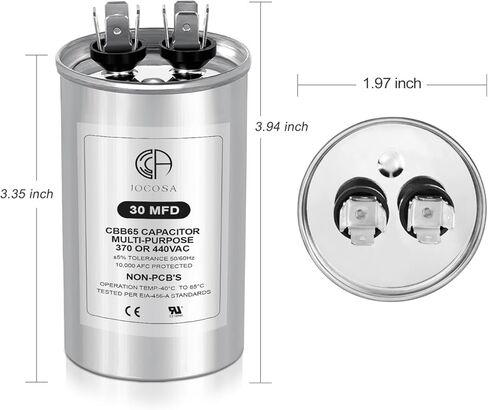 JOCOSA 30 MFD AC Capacitor 370 440 VAC 50/60Hz 30uf CBB65 Round Run Start Capacitor for Condenser Straight Cool, AC Unit Fan Motor Start, Heat Pump, Air Conditioner, Pool Pump in Kuwait