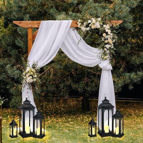 Mifoci Jumbo فوانيس زخرفية معدنية سوداء مع لوحة زجاجية شفافة، فانوس الإعصار، شمعة فانوس للديكور المنزلي والحفلات والمناسبات على سطح الطاولة والشرفة الأمامية والتعليق على الحائط في الأماكن المغلقة والخارجية (قطعتان، 24 بوصة) in Kuwait