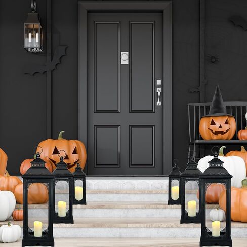 Mifoci Jumbo فوانيس زخرفية معدنية سوداء مع لوحة زجاجية شفافة، فانوس الإعصار، شمعة فانوس للديكور المنزلي والحفلات والمناسبات على سطح الطاولة والشرفة الأمامية والتعليق على الحائط في الأماكن المغلقة والخارجية (قطعتان، 24 بوصة) in Kuwait