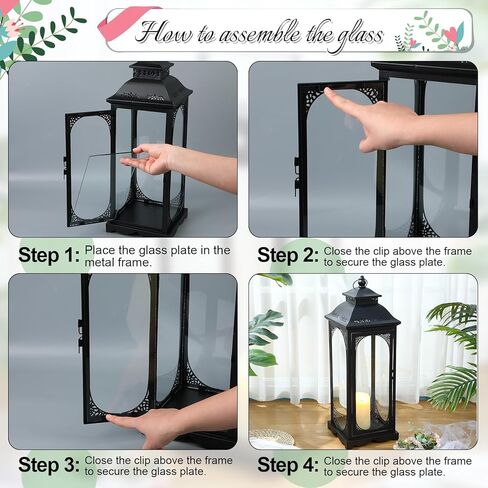 Mifoci Jumbo فوانيس زخرفية معدنية سوداء مع لوحة زجاجية شفافة، فانوس الإعصار، شمعة فانوس للديكور المنزلي والحفلات والمناسبات على سطح الطاولة والشرفة الأمامية والتعليق على الحائط في الأماكن المغلقة والخارجية (قطعتان، 24 بوصة) in Kuwait