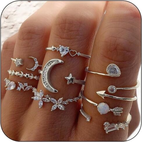 Atiptu Gold Stackable Knuckle Rings Set for Women Teen Girls, Boho Dainty Lightweight Stacking Rings Vintage Crystal Knuckle Stacking Rings for Women in Kuwait