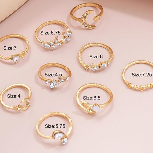 Atiptu Gold Stackable Knuckle Rings Set for Women Teen Girls, Boho Dainty Lightweight Stacking Rings Vintage Crystal Knuckle Stacking Rings for Women in Kuwait