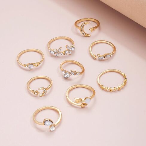 Atiptu Gold Stackable Knuckle Rings Set for Women Teen Girls, Boho Dainty Lightweight Stacking Rings Vintage Crystal Knuckle Stacking Rings for Women in Kuwait