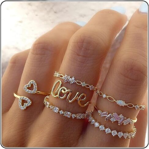 Atiptu Gold Stackable Knuckle Rings Set for Women Teen Girls, Boho Dainty Lightweight Stacking Rings Vintage Crystal Knuckle Stacking Rings for Women in Kuwait