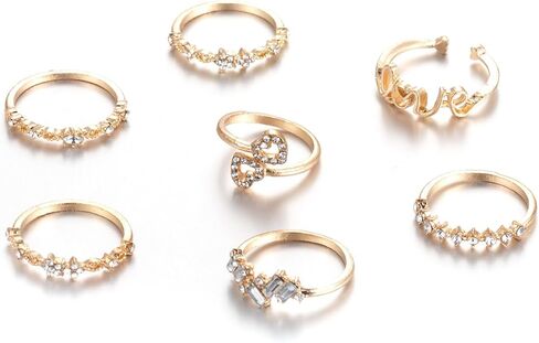 Atiptu Gold Stackable Knuckle Rings Set for Women Teen Girls, Boho Dainty Lightweight Stacking Rings Vintage Crystal Knuckle Stacking Rings for Women in Kuwait